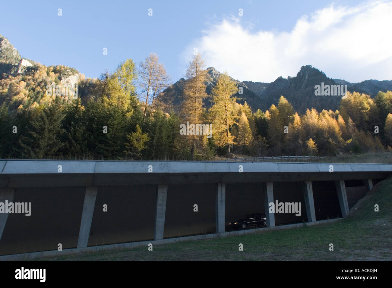 Lawinenschutz für Straße, Südtirol, Italien Stockfoto