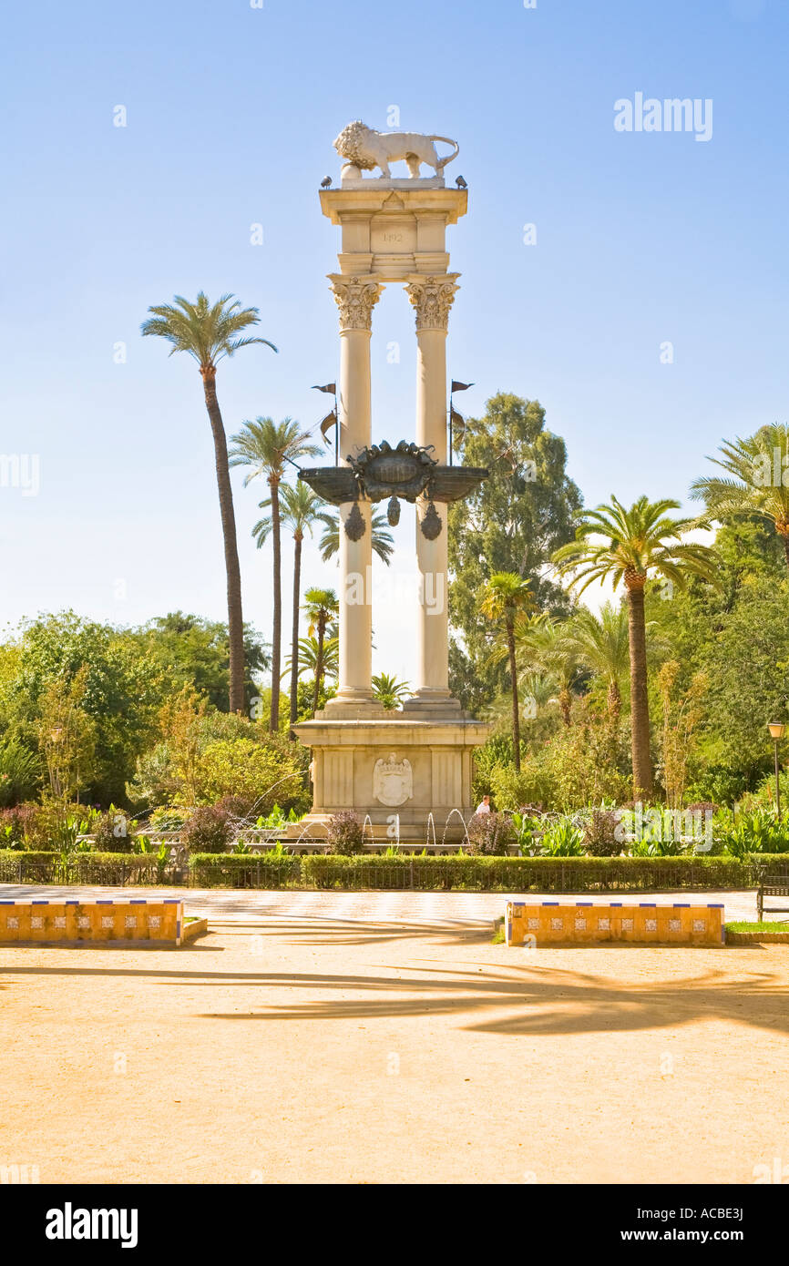 Denkmal für Christopher Columbus in den Jardines de Murlio Sevilla Andalusien Spanien Stockfoto