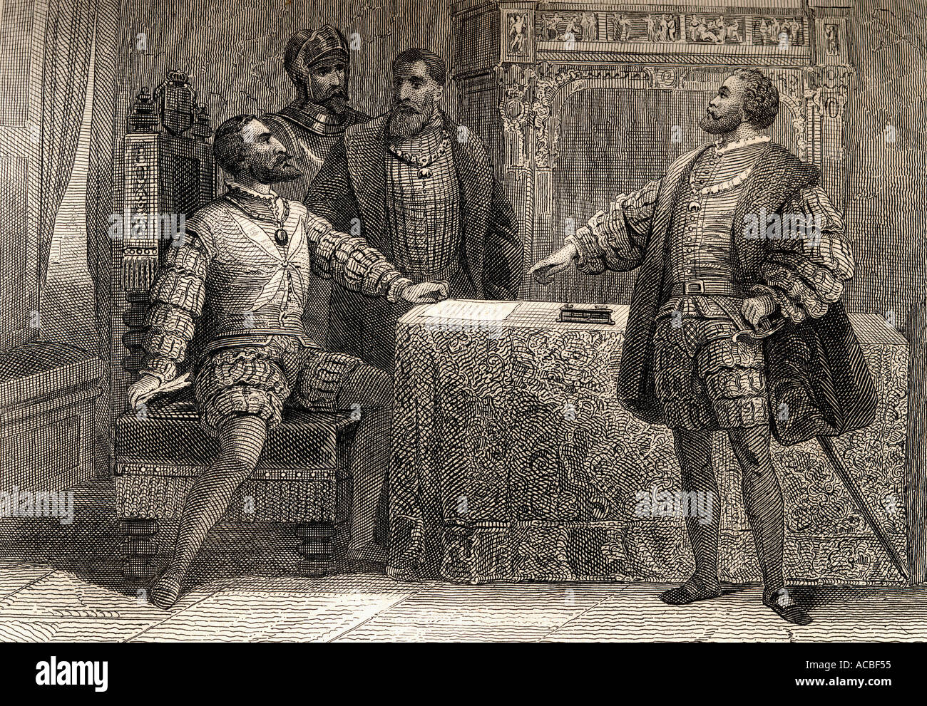 Vertrag von Madrid, 14. Januar 1526 zwischen Karl V. und Franz I. von Frankreich. Stockfoto