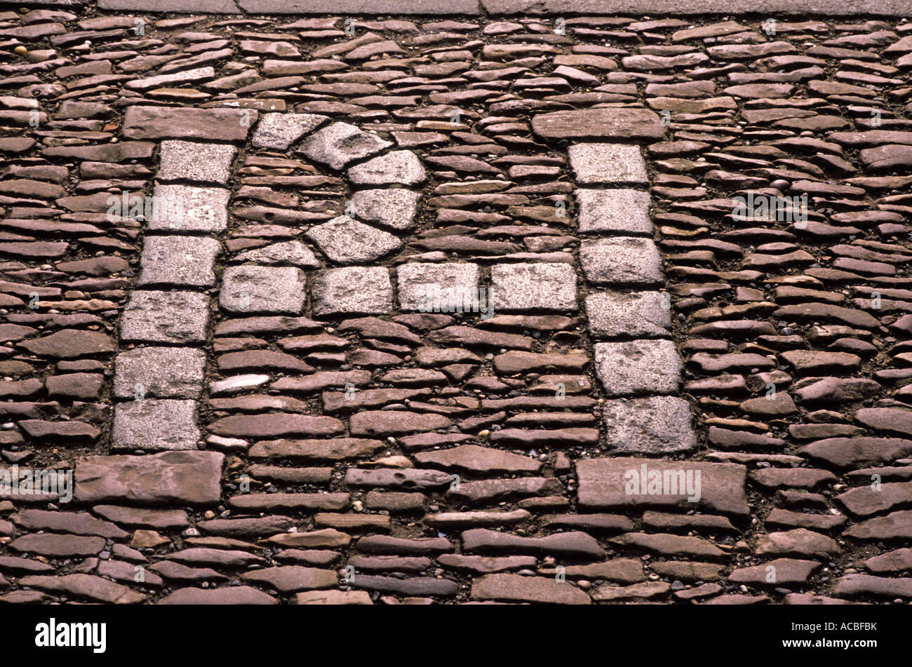 St. Andrews, Fife, Schottland, Initialen von Patrick Hamilton auf Asphalt, schottischen Märtyrer, Geschichte Stockfoto