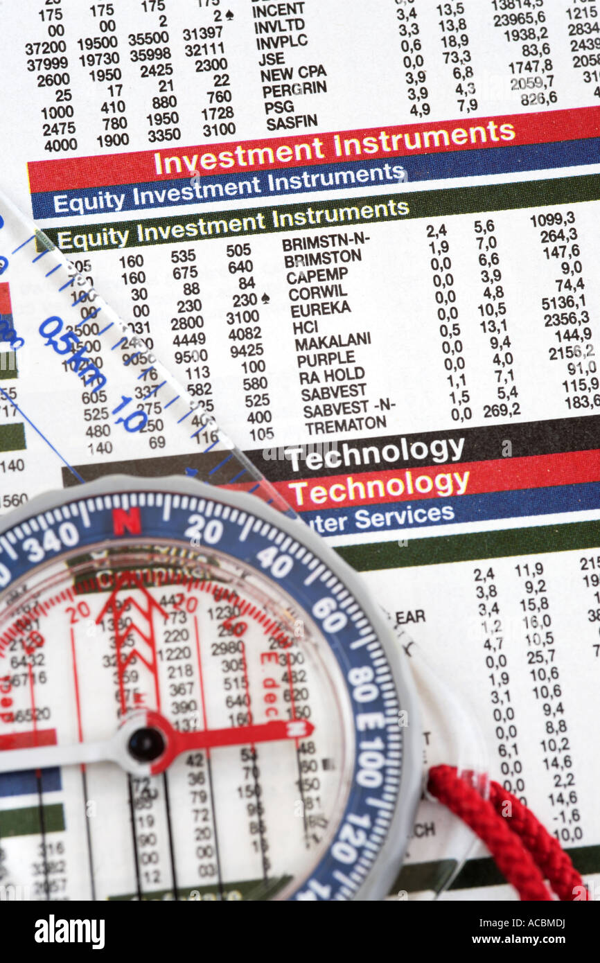 Kompass auf finanzielle Papier Stockfoto