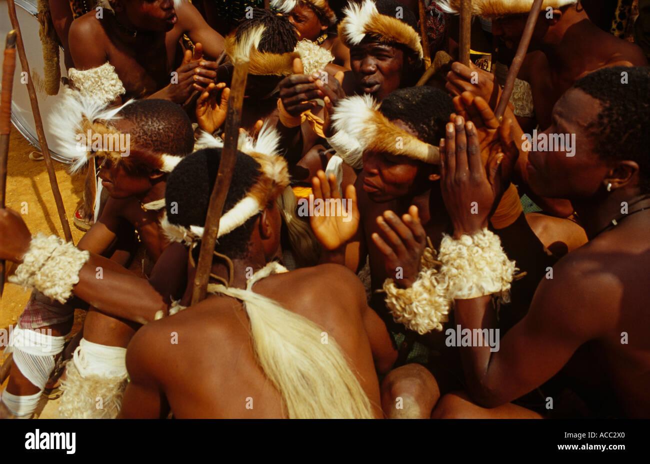 Gruppe von Tänzerinnen tanzen traditionellen Zulu, Südafrika Stockfoto