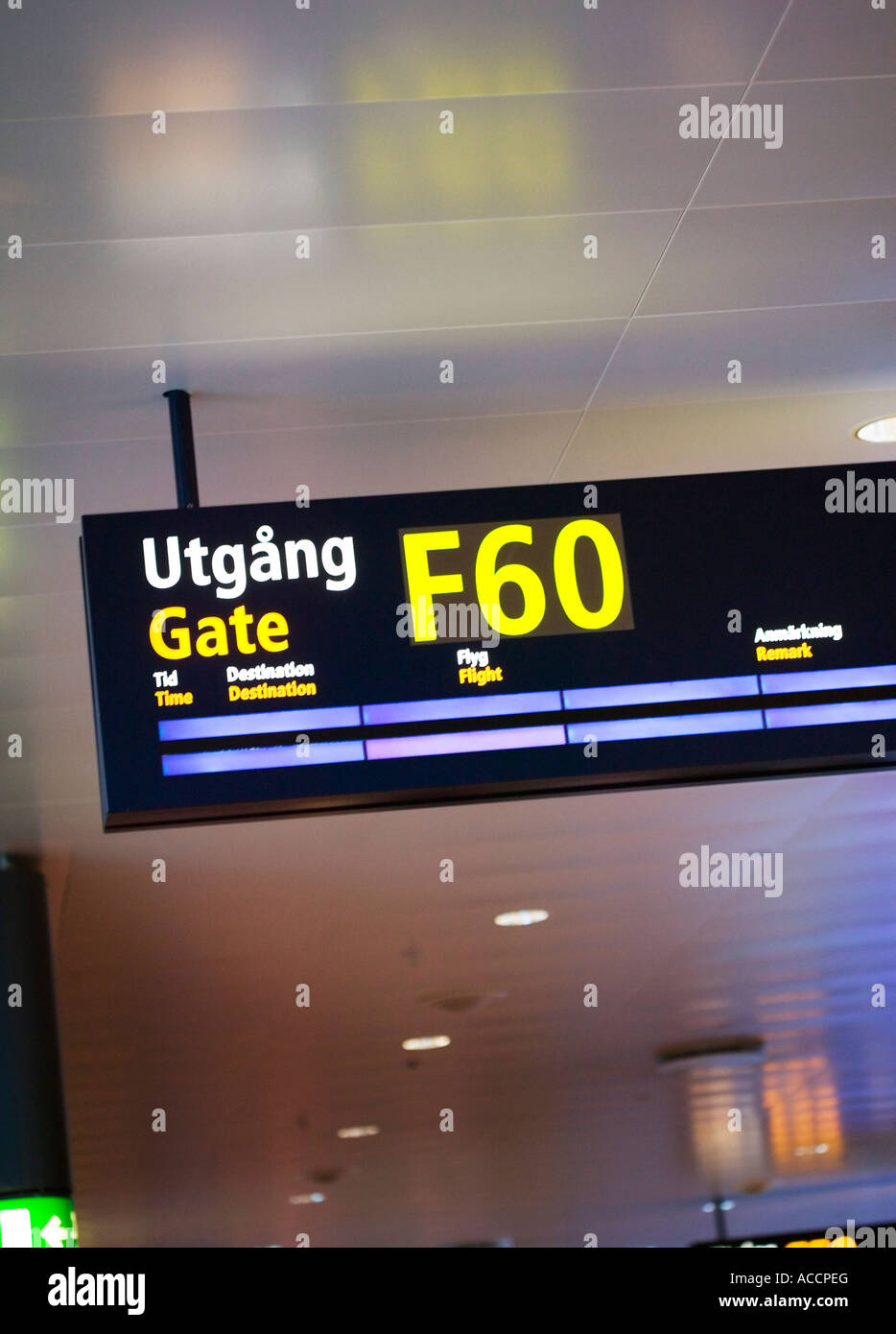 Ein Tor Zeichen in Arlanda Stockholm. Stockfoto