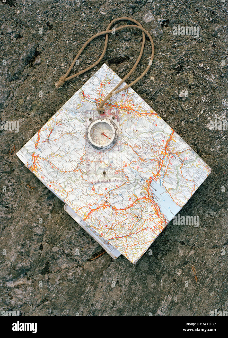Eine Karte und einen Kompass. Stockfoto
