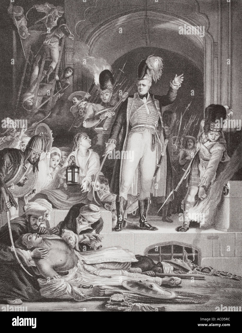 Sir David Baird entdeckte den Körper von Tippoo Sultaun nach der Einnahme von Seringapatum während des Vierten Anglo-Mysore-Krieges. Stockfoto
