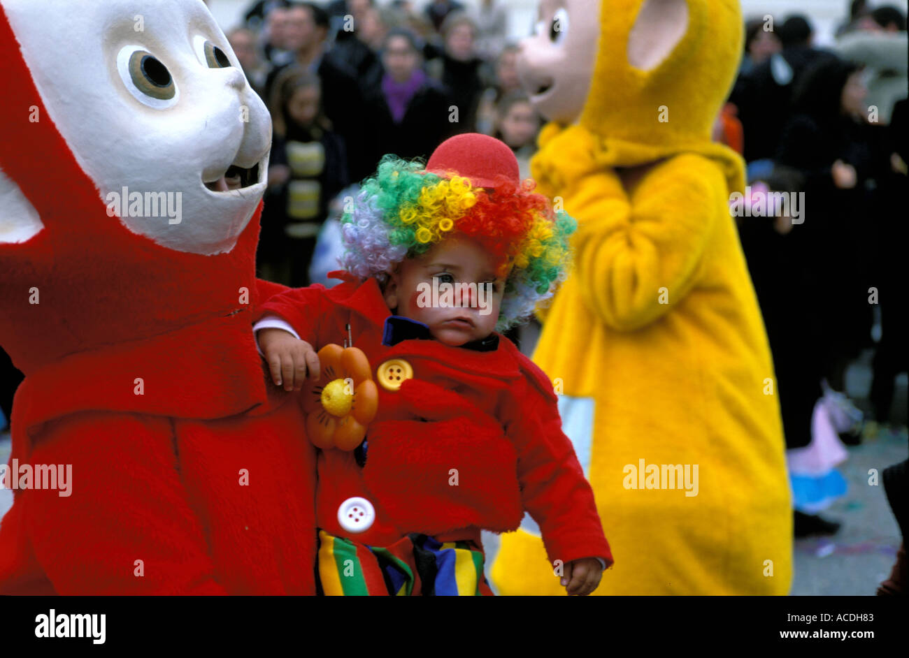 Teletubbies und clown Stockfoto