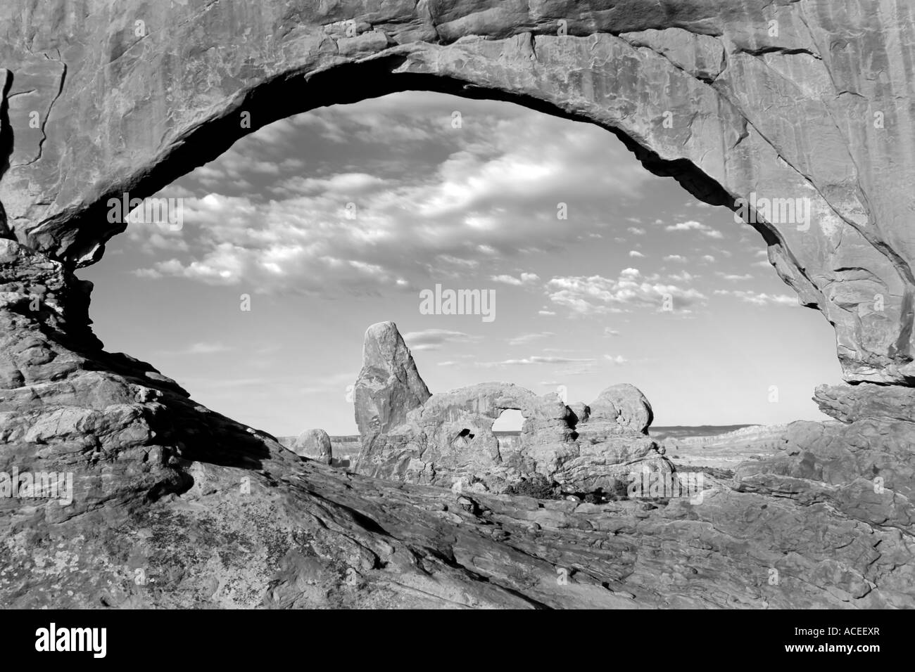Arches NP Bogen durch Bogen B&W Süd-Utah Stockfoto