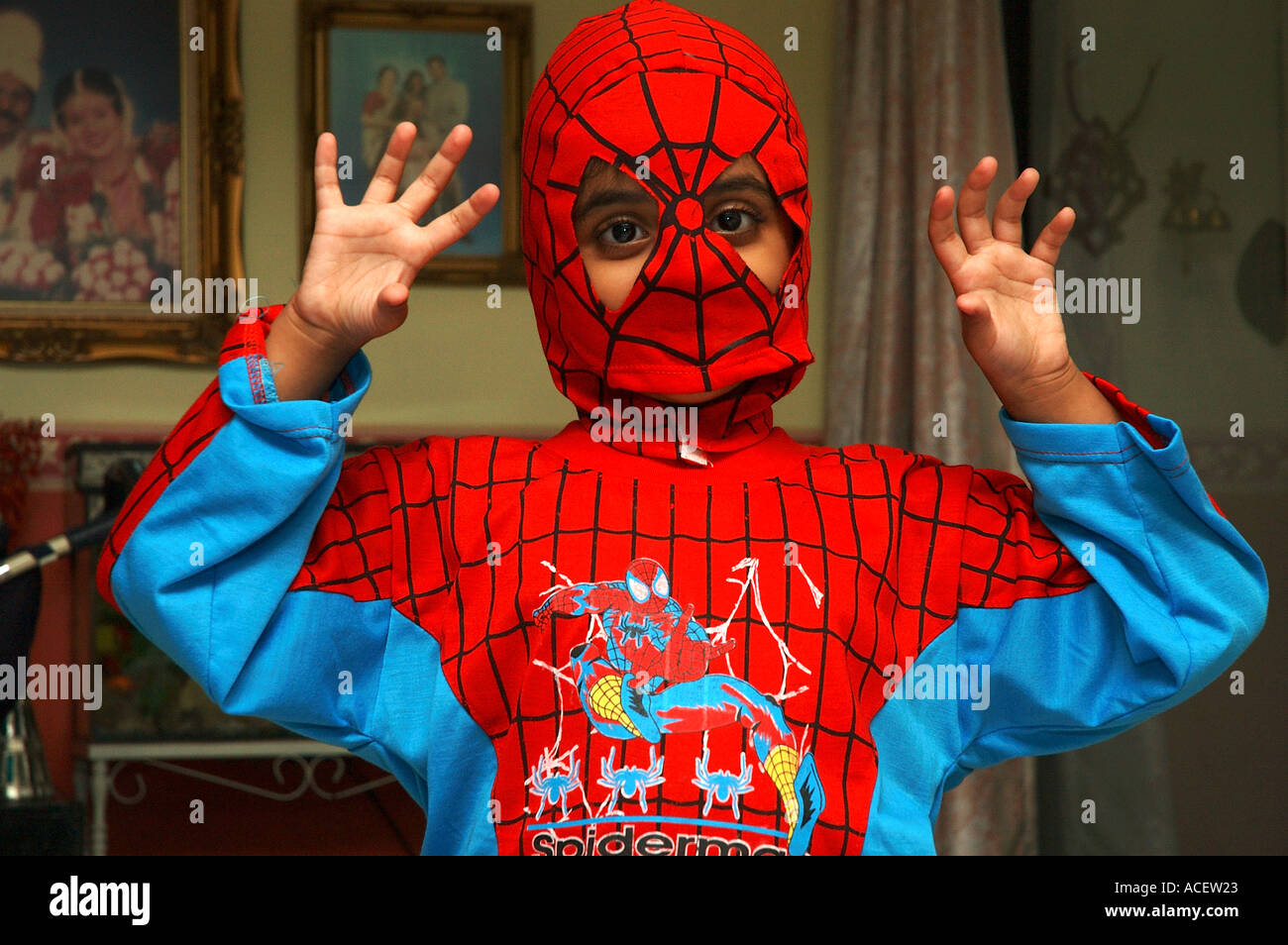 Spiderman Kostüm Stockfoto