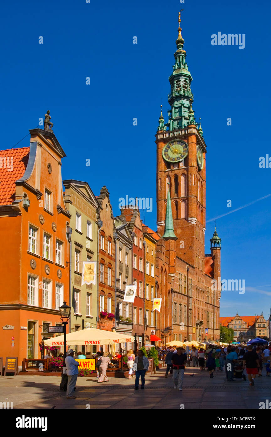 Main Street Dluga in Glowne Miasto Gdansk Polen Mitteleuropa Stockfoto