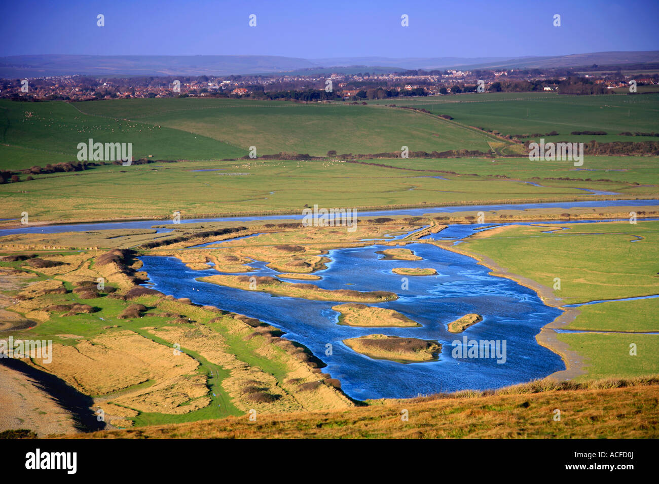 OX Bow River Cuckmere River Haven, South Downs Way, 7 Schwestern Klippen, Sussex, England, Großbritannien, UK Stockfoto