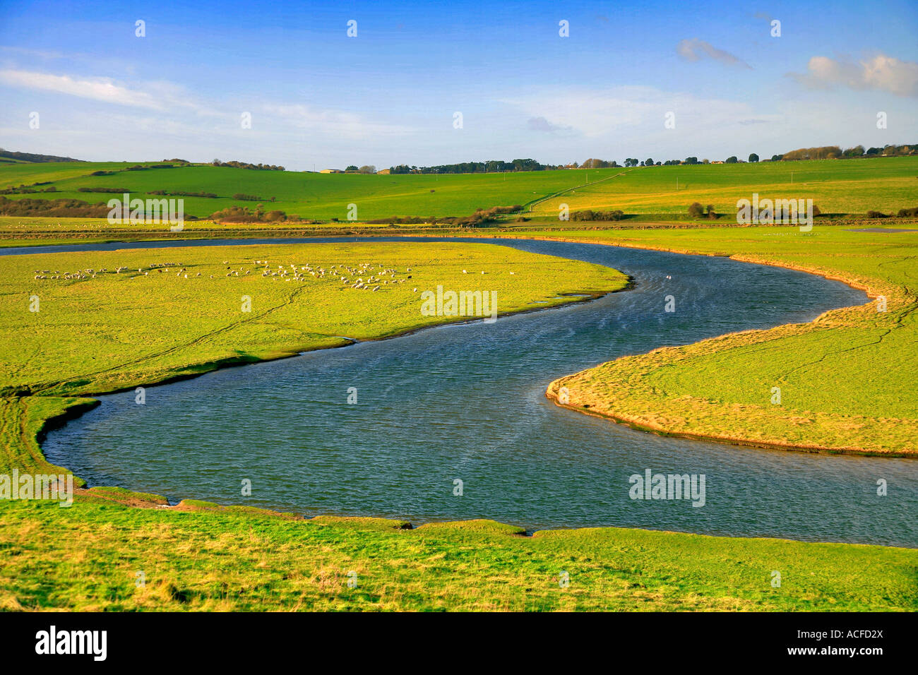 OX Bow River, der Fluss Cuckmere Haven, South Downs Way, 7 Schwestern Klippen, Sussex, England, Großbritannien, UK Stockfoto