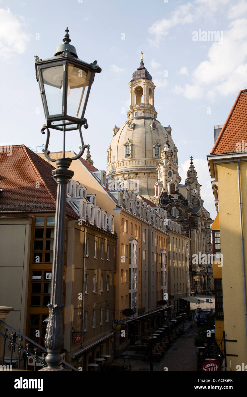 Blick von der Frauenkirche Church of Our Lady aus Bruhlsche Terrasse Dresden Sachsen Deutschland Stockfoto