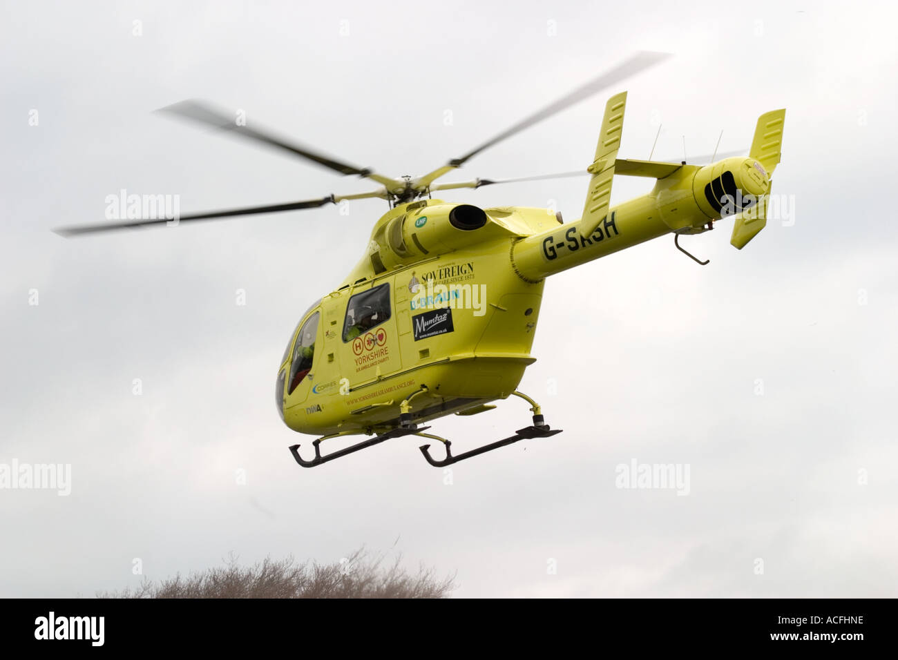 Yorkshire Air Ambulance Unfallstelle verlassen Stockfoto