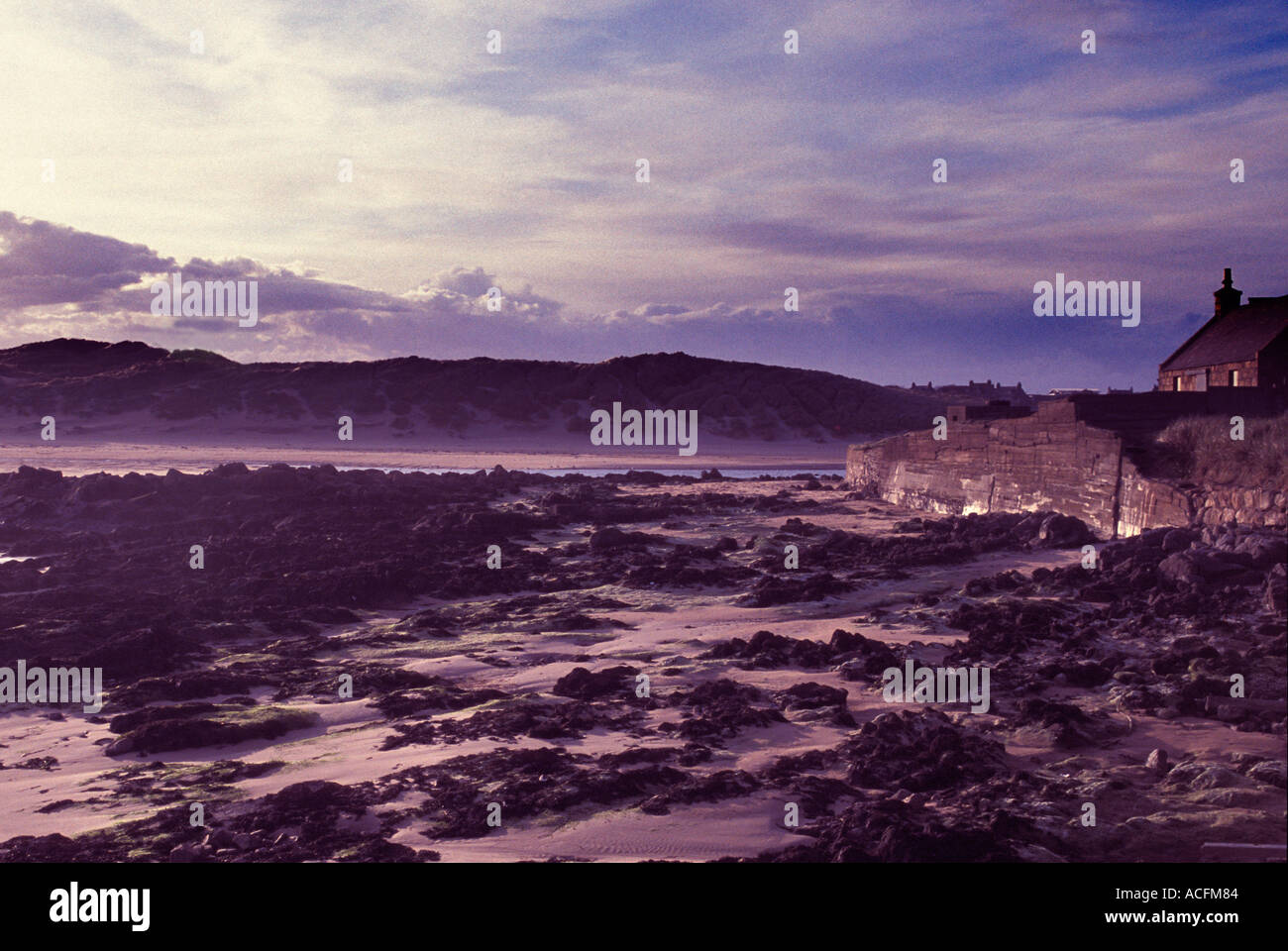Nord Osten Schottlands Küsten Mündung mit Fischernetze in der Abenddämmerung im Querformat Stockfoto
