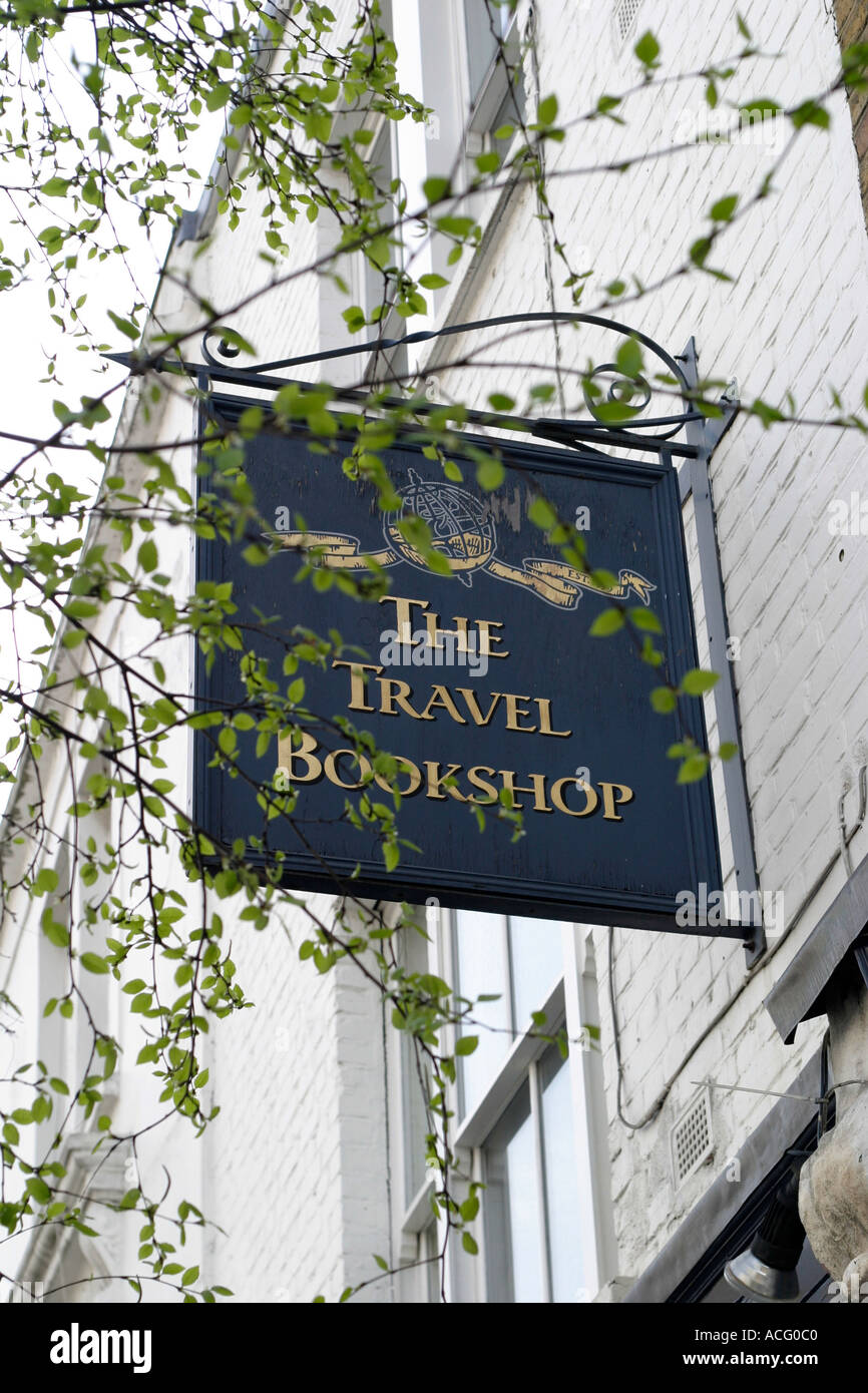 Reisen Sie Buchhandlung Ladenschild. Notting Hill, London, England Stockfoto