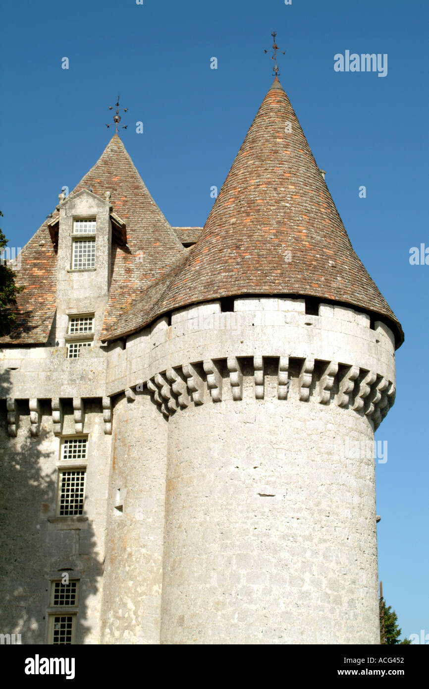 Chateau de Monbazillac in der Nähe von Bergerac Dordogne Region von Frankreich Türmchen und Turm Stockfoto