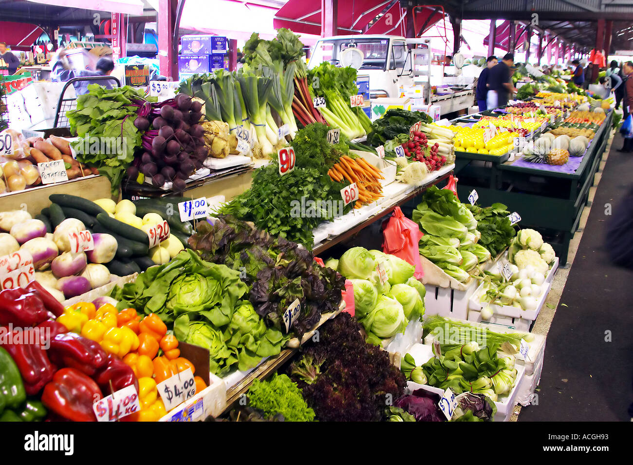 Obst und Gemüse Stände Queen Victoria Market Melbourne Victoria Australien Stockfoto