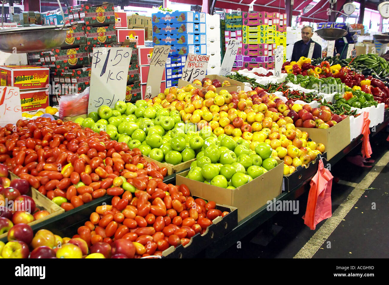Obst- und Gemüsestände Queen Victoria Markt Melbourne Victoria Australien Stockfoto