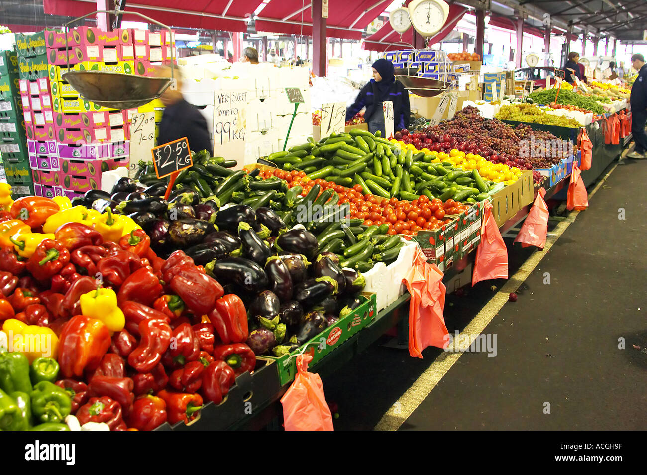 Gemüse Stall Queen Victoria Market Melbourne Victoria Australien Stockfoto