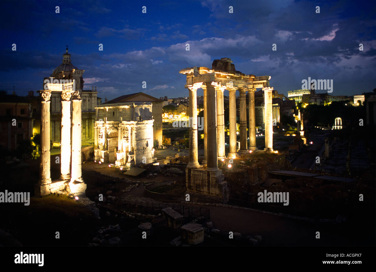 Rom-Italien-Forum-Übersicht in der Nacht Stockfoto