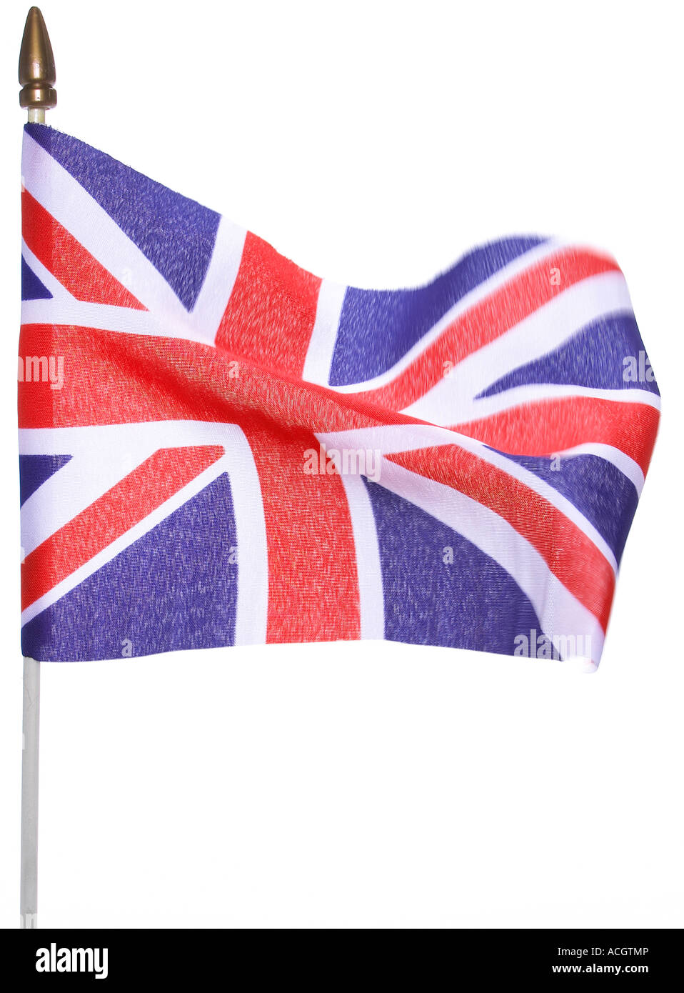 Ein Union Jack-Flagge im Wind auf weißem Hintergrund Stockfoto