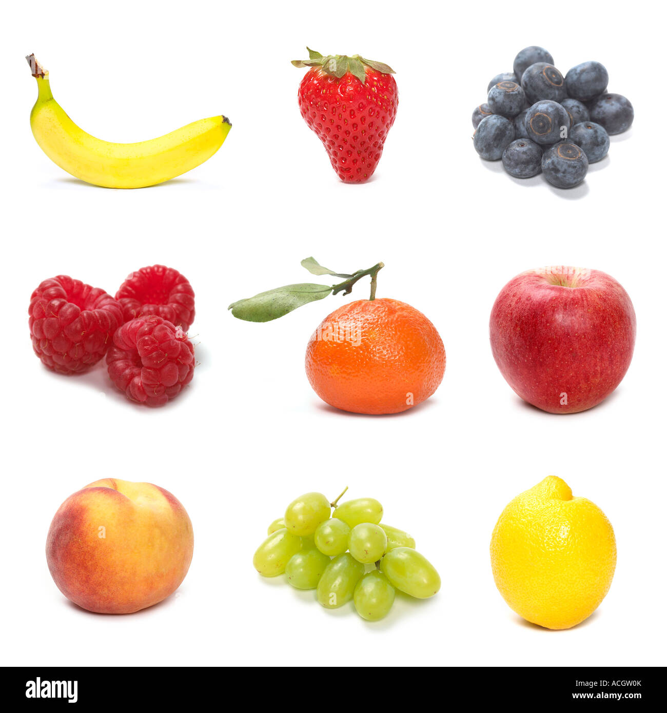 Eine Auswahl an frischem Obst neun 9 Stockfoto