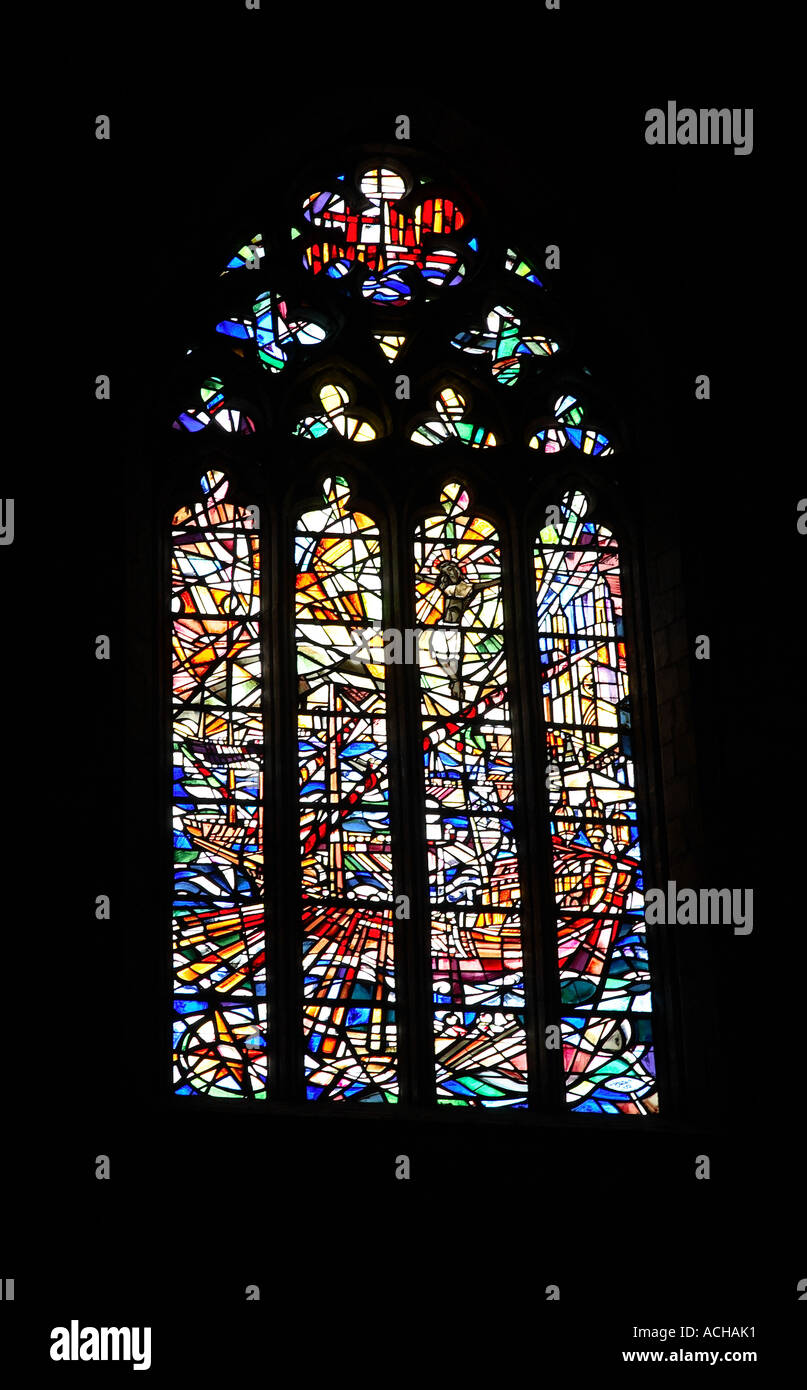Glasfenster, Saint Mary der Meer Kirche Esglesia de Santa Maria del Mar, La Ribera, Barcelona, Katalonien, Spanien Stockfoto