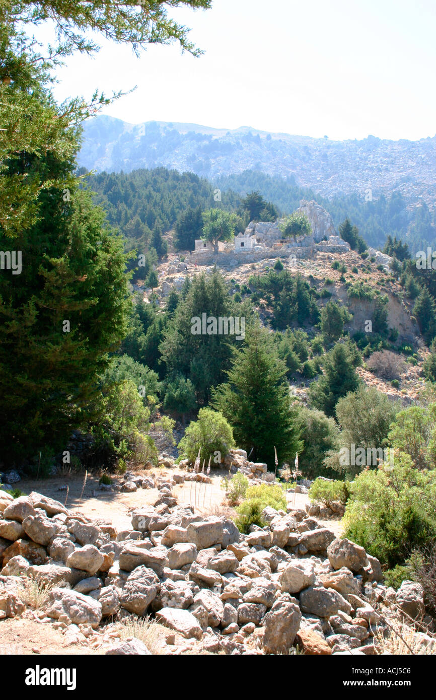 Alten Pili Dorf und die Berge Landschaft des Mount Dikeos auf der griechischen Insel Kos Stockfoto