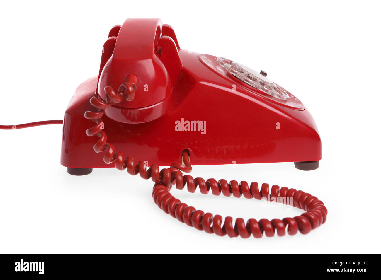 Rote Telefon auf weißem Hintergrund ausschneiden Stockfoto