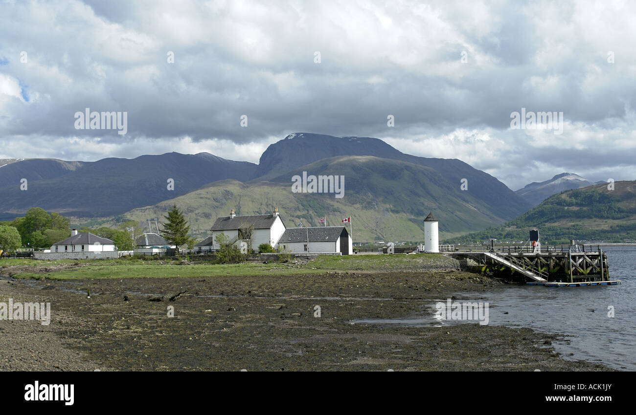 Eingang zum Caledonian Canal bei Corpach westlichen Highlands von Schottland zu Ben Nevis Hintergrund Stockfoto