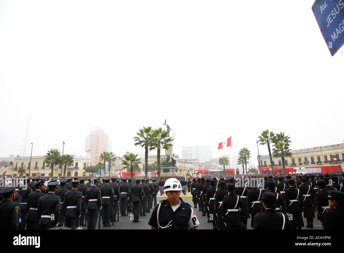 Militärparade, Plaza Bolognesi, Lima, Peru Stockfoto