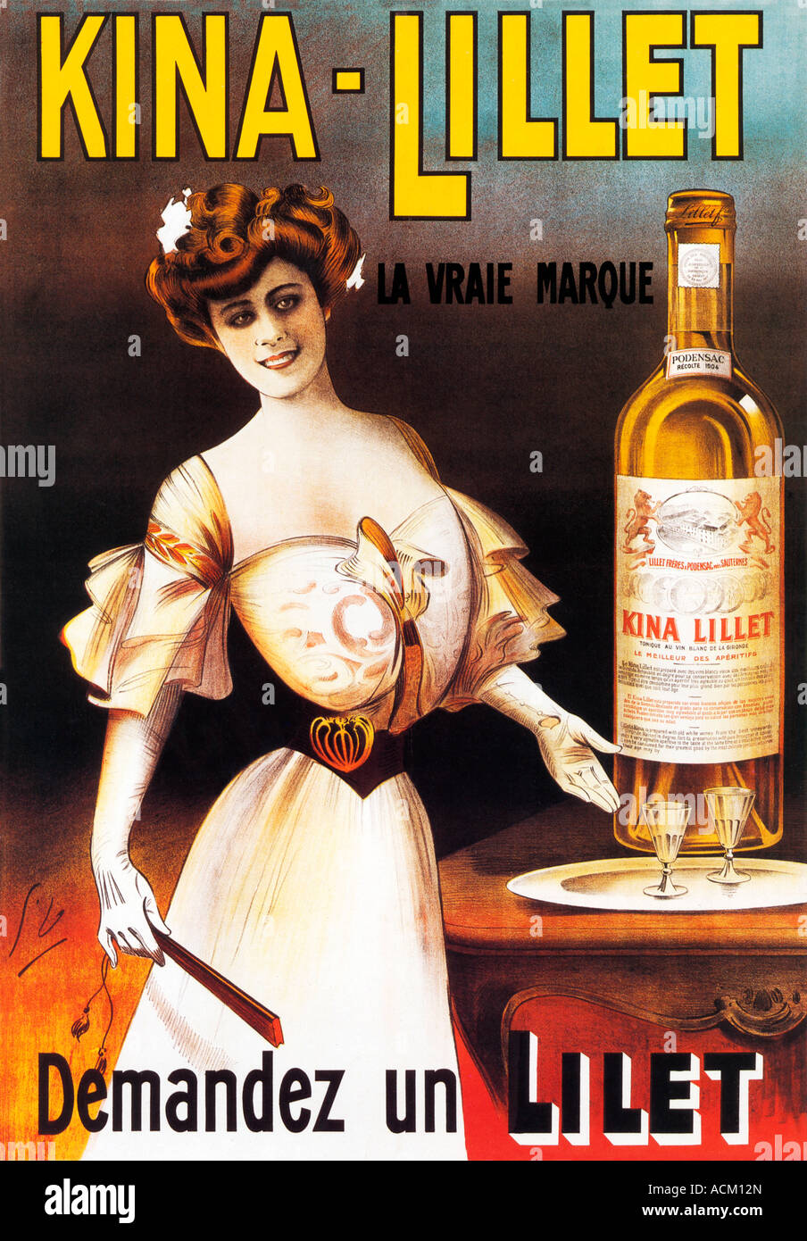 Kina Lillet 1904 Plakat für den französischen Aperitif der Weißwein basierte Stärkungsmittel aus der Gironde Stockfoto