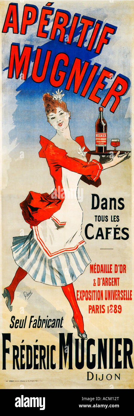 Aperitif Mugnier Jules Cheret 1894 Poster für den französischen Aperitif von Frederic Mugnier in Dijon, anscheinend in allen Cafés Stockfoto