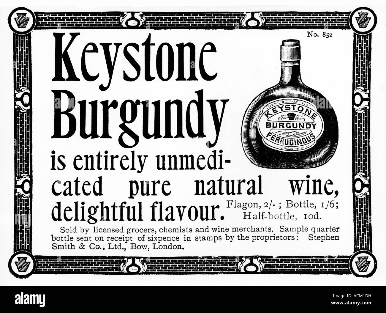 Keystone Burgund späten viktorianischen englischen Magazin Werbung für Wein ganz natürlichen die überraschende Riemen-Linie ist Stockfoto