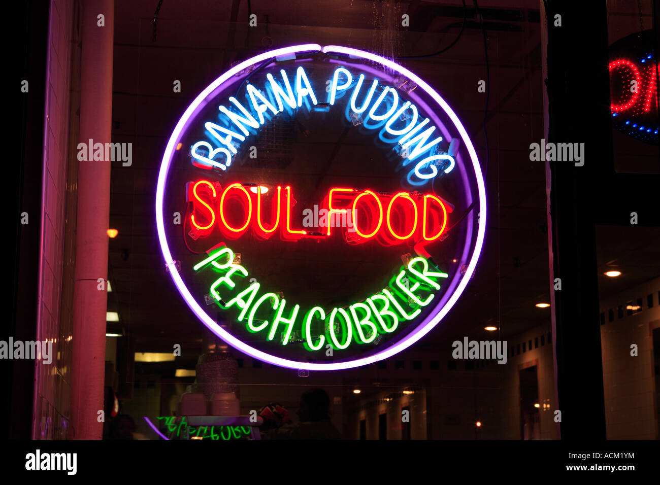 Leuchtreklame für Soul Food Harlem New York City Manhattan USA Stockfoto