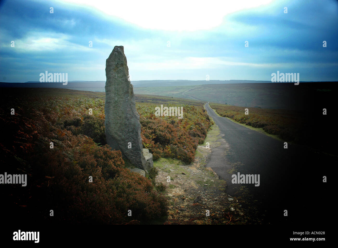 Rock-Marker Yorkshire Moors England Stockfoto