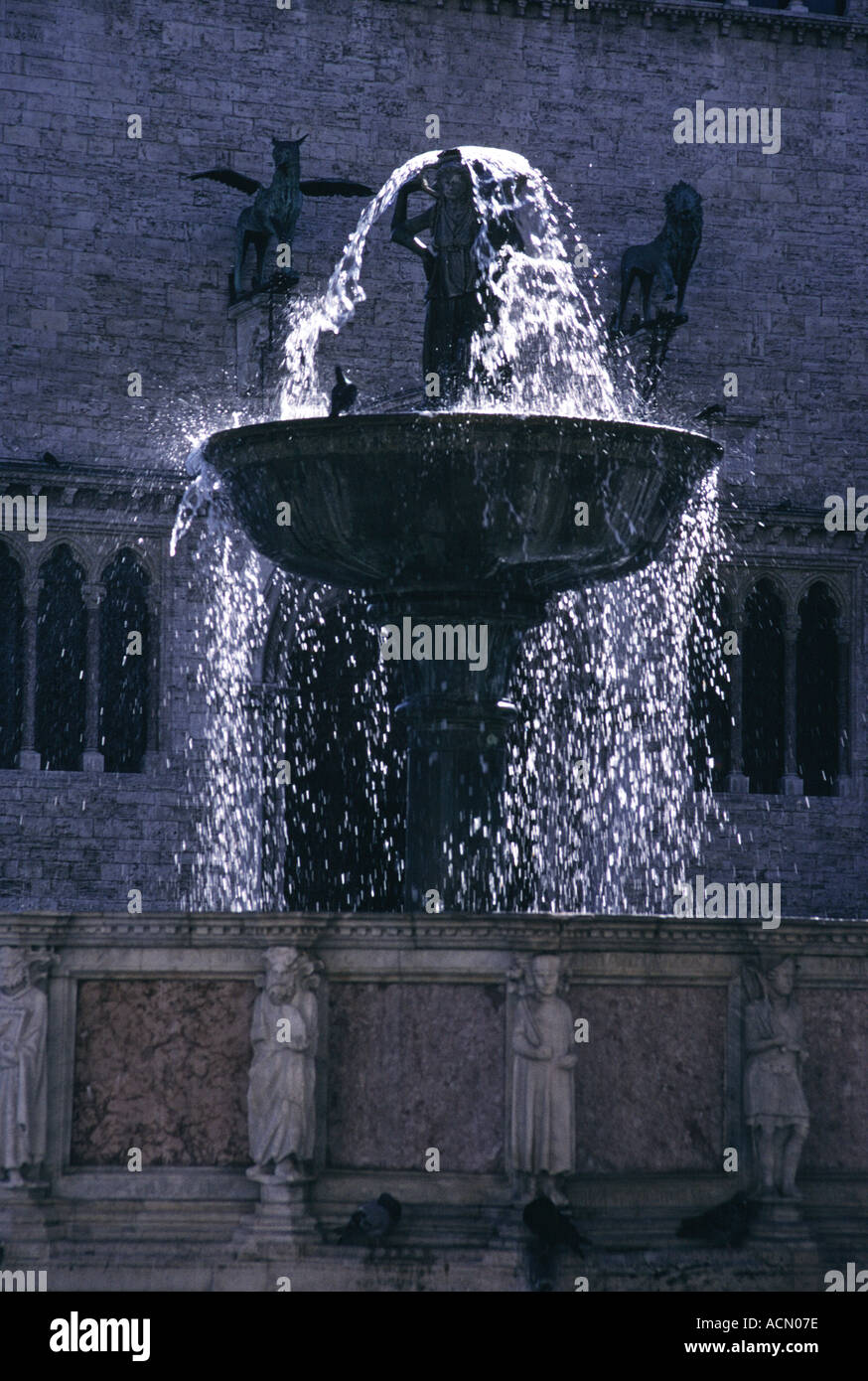 Fontana Maggiore und Symbole von Perugia Stockfoto