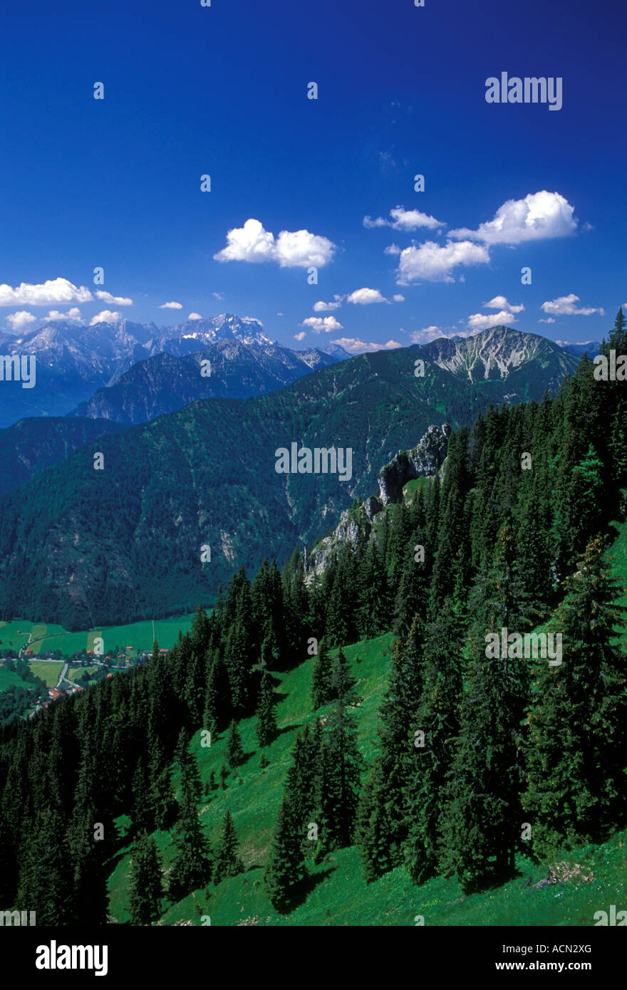 Ansicht von oben, Übersicht, Blick vom Berg Laber, Oberammergau, Oberammergau, Oberbayern, Deutschland, Europa Stockfoto