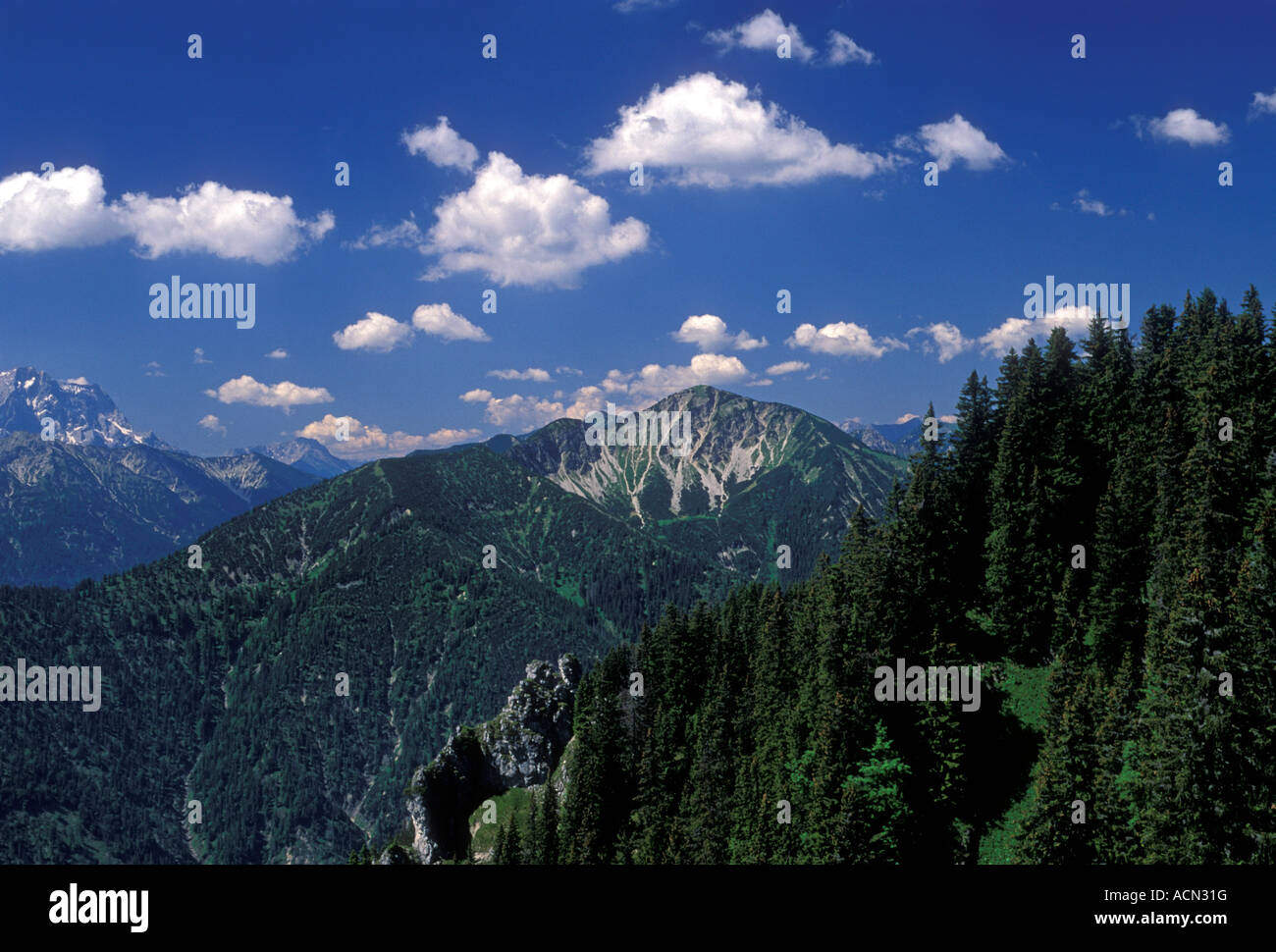 Ansicht von oben, Übersicht, Blick vom Berg Laber, Oberammergau, Oberammergau, Oberbayern, Deutschland, Europa Stockfoto