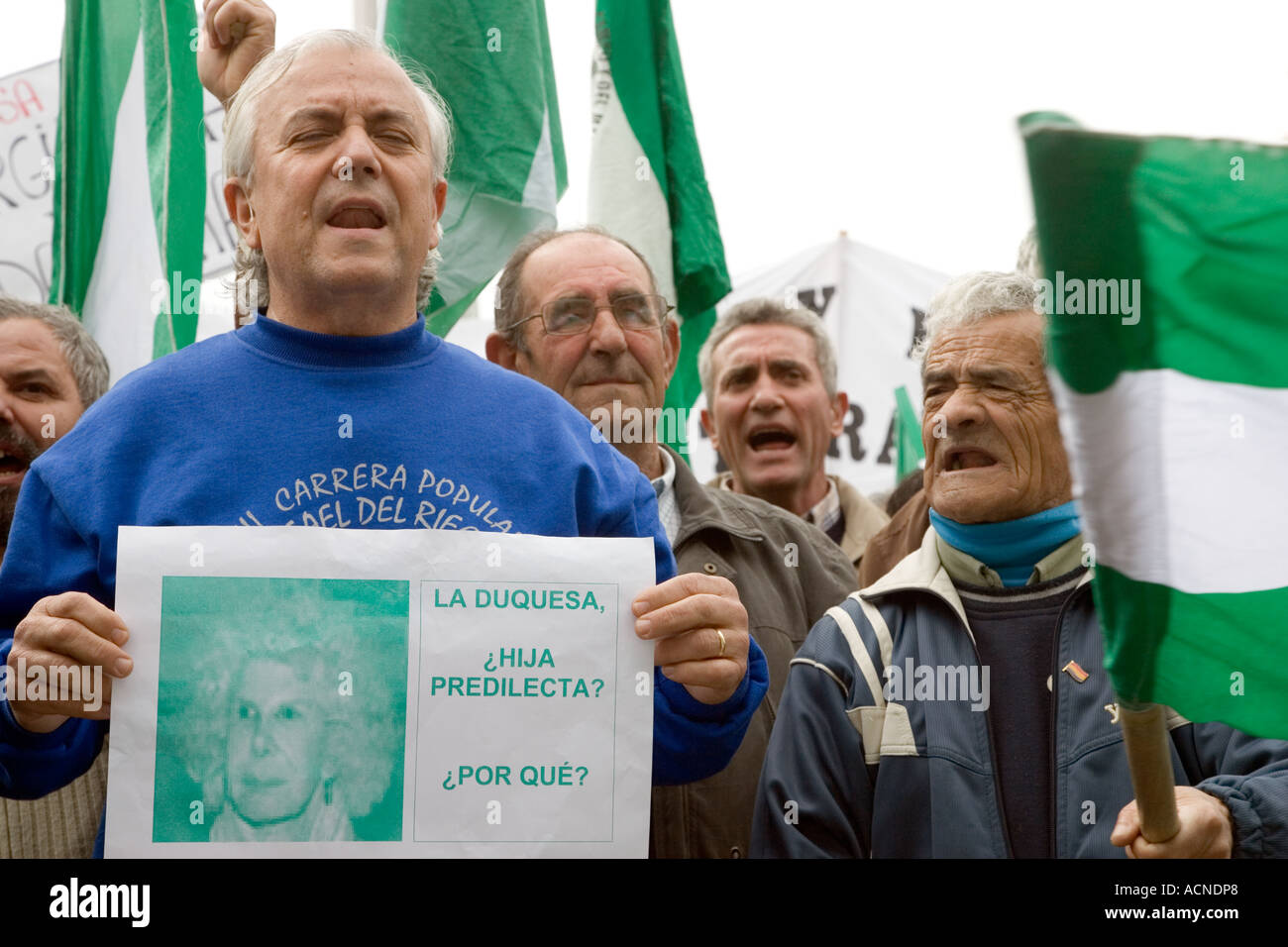 Mann ein Anzeichen während einer Protestaktion, Sevilla, Spanien Stockfoto