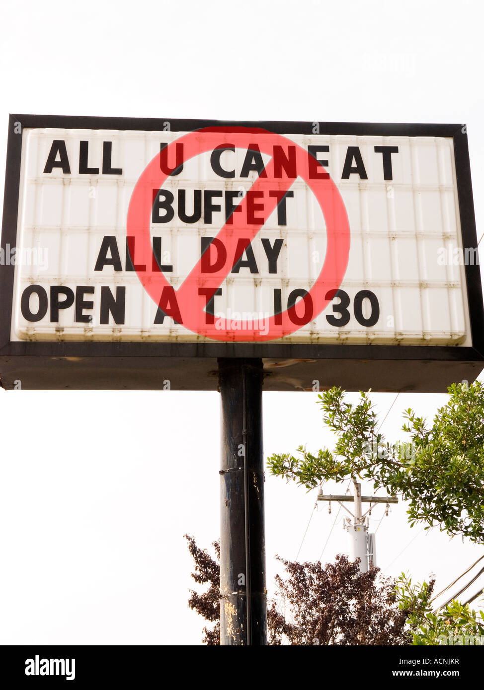 Restaurant-Zeichen angeregt wird, alles, was Sie nicht sagen können-eat-Buffet, USA. Gewicht-Verlust-Konzept. Stockfoto