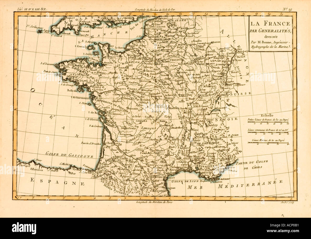 Karte von Frankreich circa 1760 Stockfoto