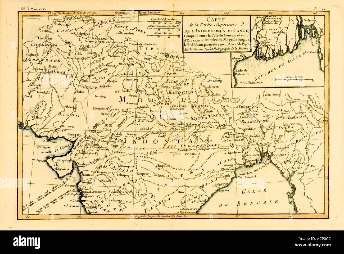 Karte von Nord-Indien ca. 1760 Stockfoto