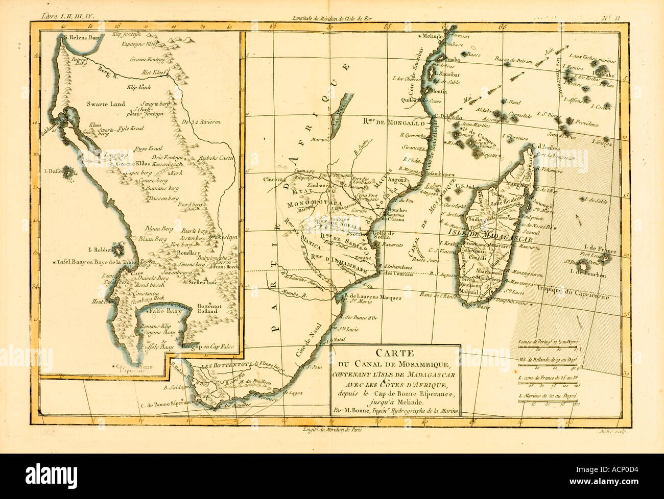 Karte des südlichen Afrika und Madagaskar ca. 1760 Stockfoto