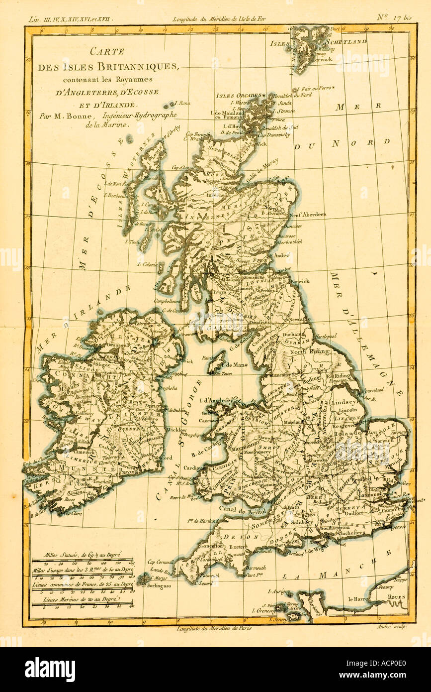 Karte der britischen Inseln ca. 1760 Stockfoto
