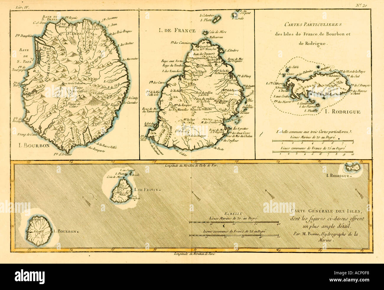 Die Maskarenen-Inseln in der Mitte des 18. Jahrhunderts. Stockfoto