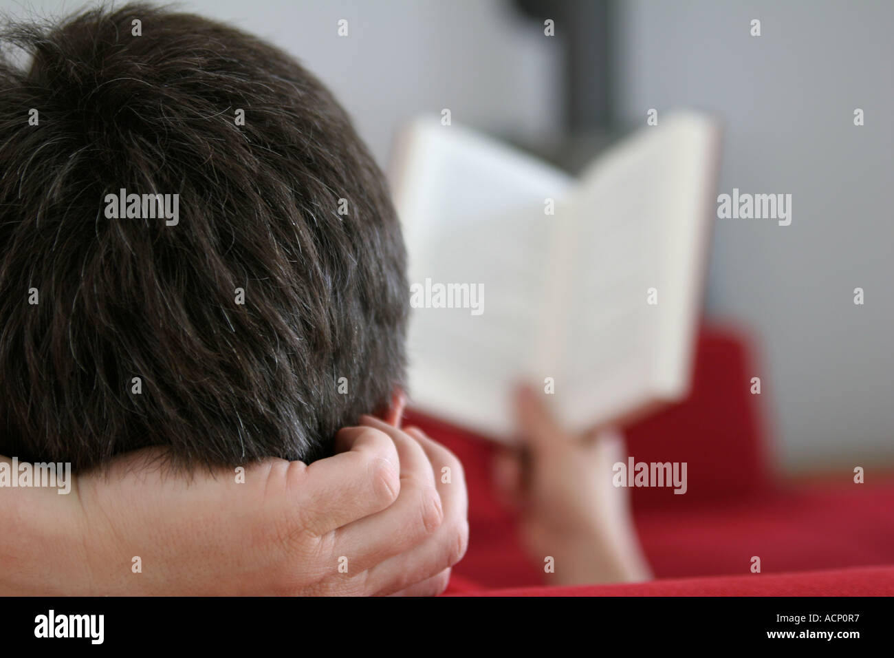 Lesung am Kamin - Lesen bin Kamin Stockfoto