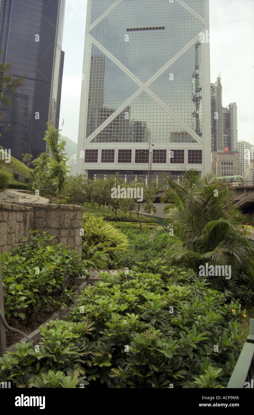 Die Gärten vor der Bank of China Building Stockfoto