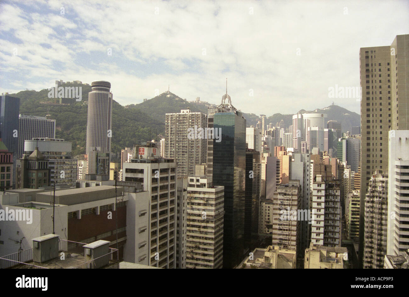 Wanchai einen Blick auf die Wan Chai Bereich von Hong Kong mit Blick auf den Victoria Peak Stockfoto