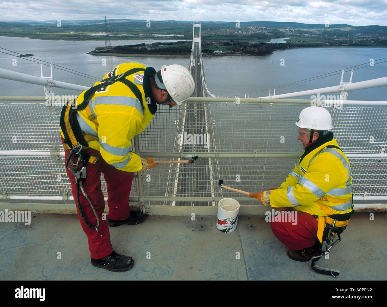 Hohen Niveau Wartungsarbeiten auf der alten Severn-Brücke Stockfoto